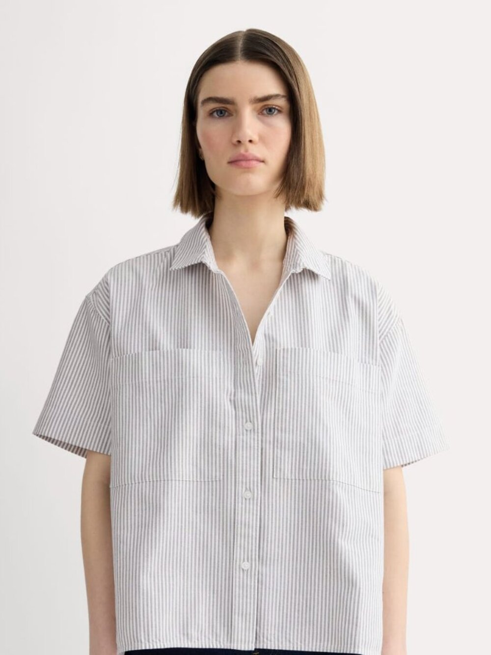 Everlane Short-Sleeve Boxy Oxford | Charcoal White Stripe | NWT | Size M
